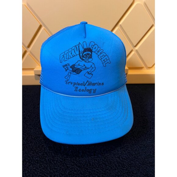 Vintage Ferrum College Tropical Marine Ecology Blue Trucker Hat M3 - Picture 1 of 4
